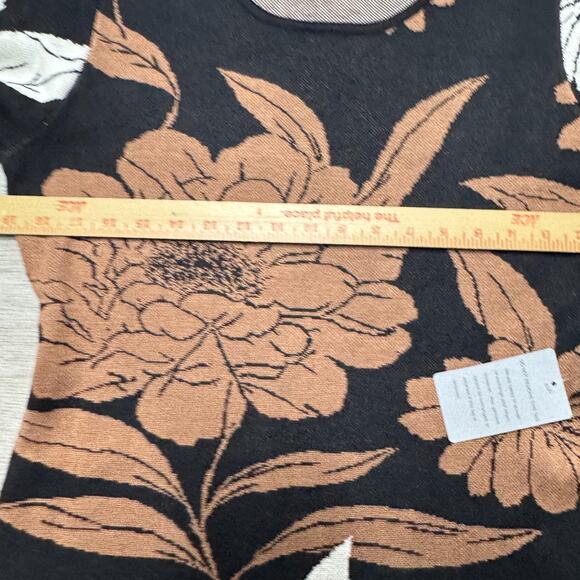 London Times Bell Sleeve Floral Print Sheath Sweater Dress NWT Women's XL Black - Picture 6 of 9